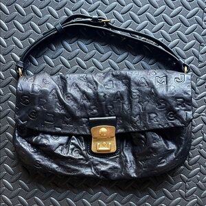 Marc Jacobs Black Embossed Shoulder Bag with Gold Clasp